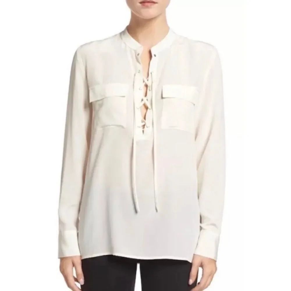 Madewell Monroe ivory cream 100% silk lace up blouse size small